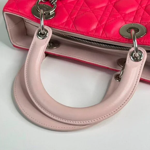 Dior Tri color Medium Lady Dior Shoulder Bag with Pink Quilted Design - Picture 7 of 9